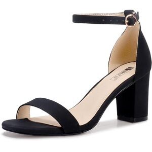 IDIFU Block Heels 3 Inch Suede Sandals Open Toe Heel Dress Shoes Women, Size 10